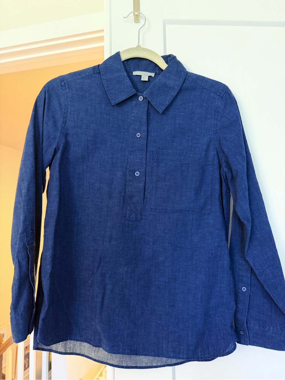 COS Dark Blue/Denim Button-Front Long Sleeve Shirt